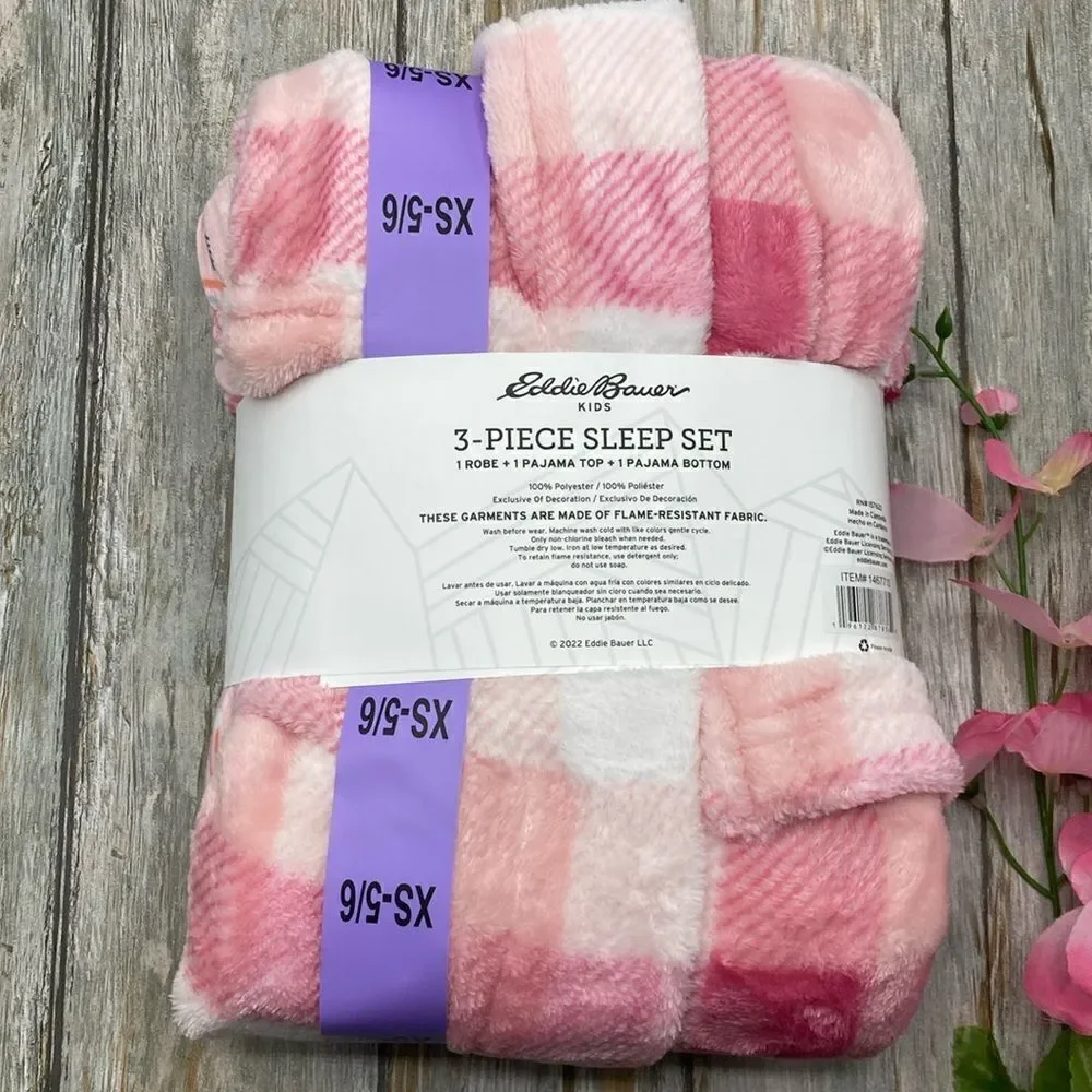 Eddie Bauer Girls 3-Piece Cozy Plush Robe and Pajama Lounge Sleep Set Size XS